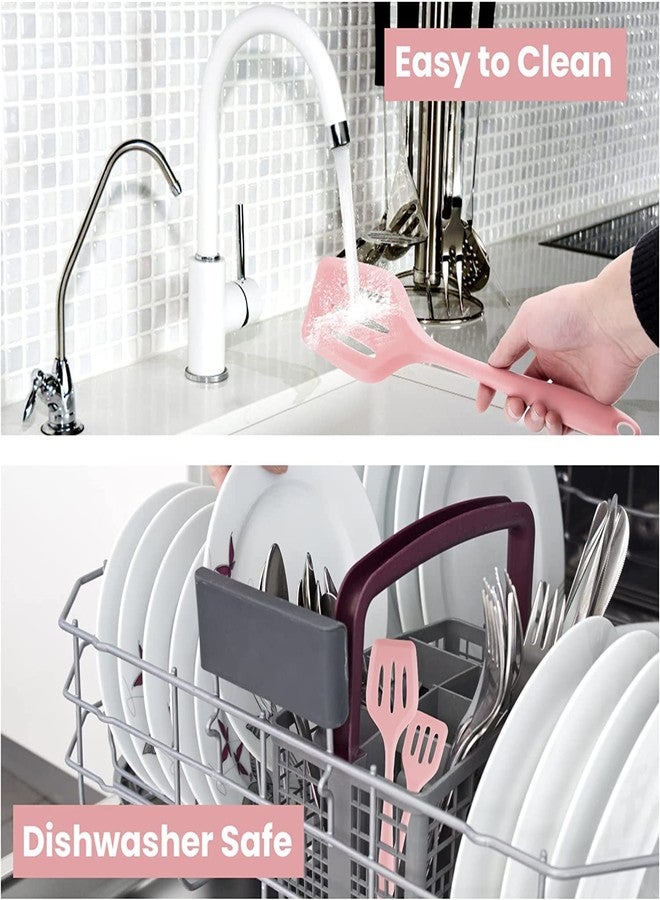 TASKHOUSE Long Silicone Slotted Spatula Non-Stick Cooking Turner Kitchen Utensil for Eggs, Pancakes (Pink, Pack of 2) - Image 5